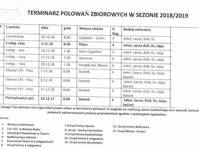 KALENDARZ polowań zbiorowych w sezonie 2018/2019
