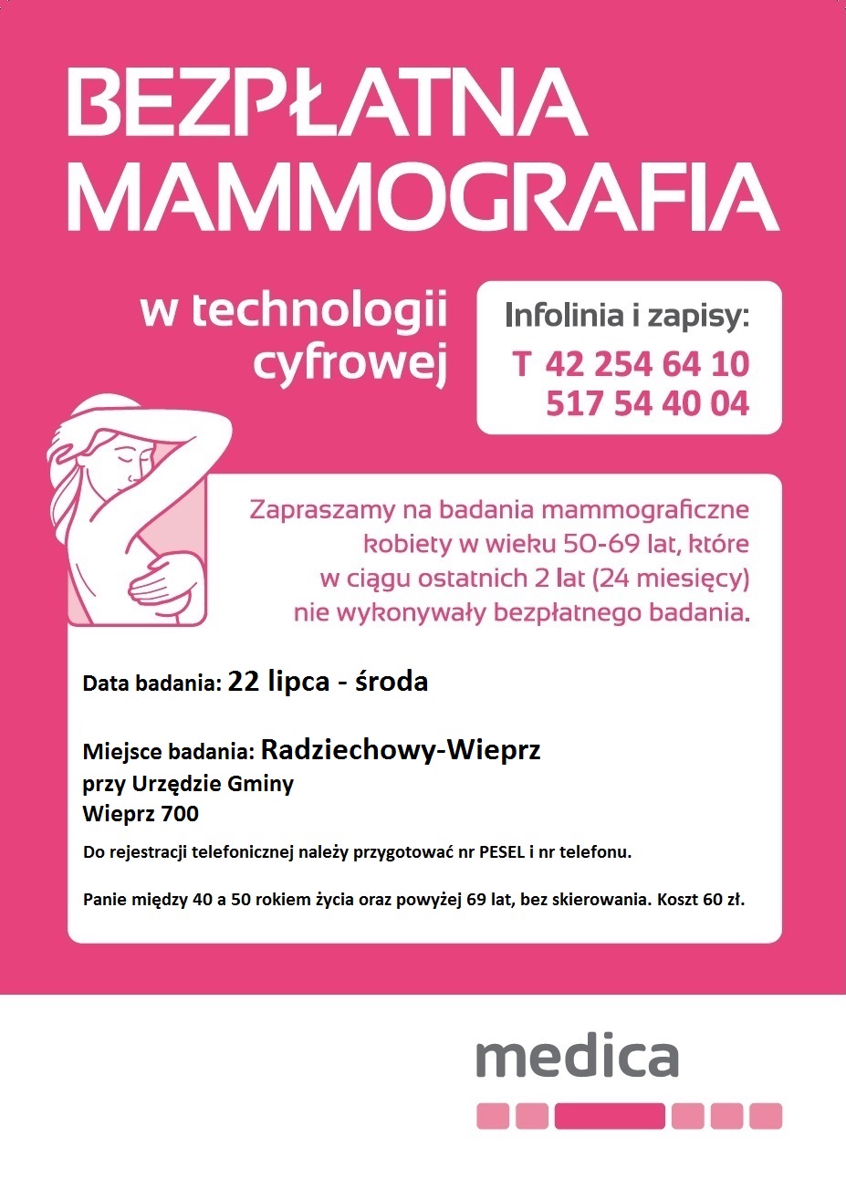 Badania mammograficzne - 22 lipca 2015 - środa