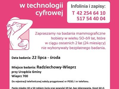 Badania mammograficzne - 22 lipca 2015 - środa