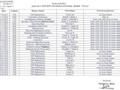 Kalendarz polowań w 2015/2016 roku