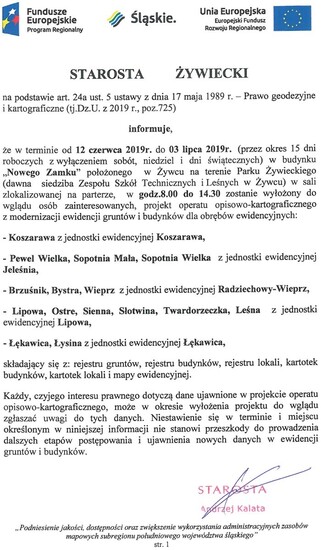 Informacja Starosty Żywieckiego Andrzeja Kalata