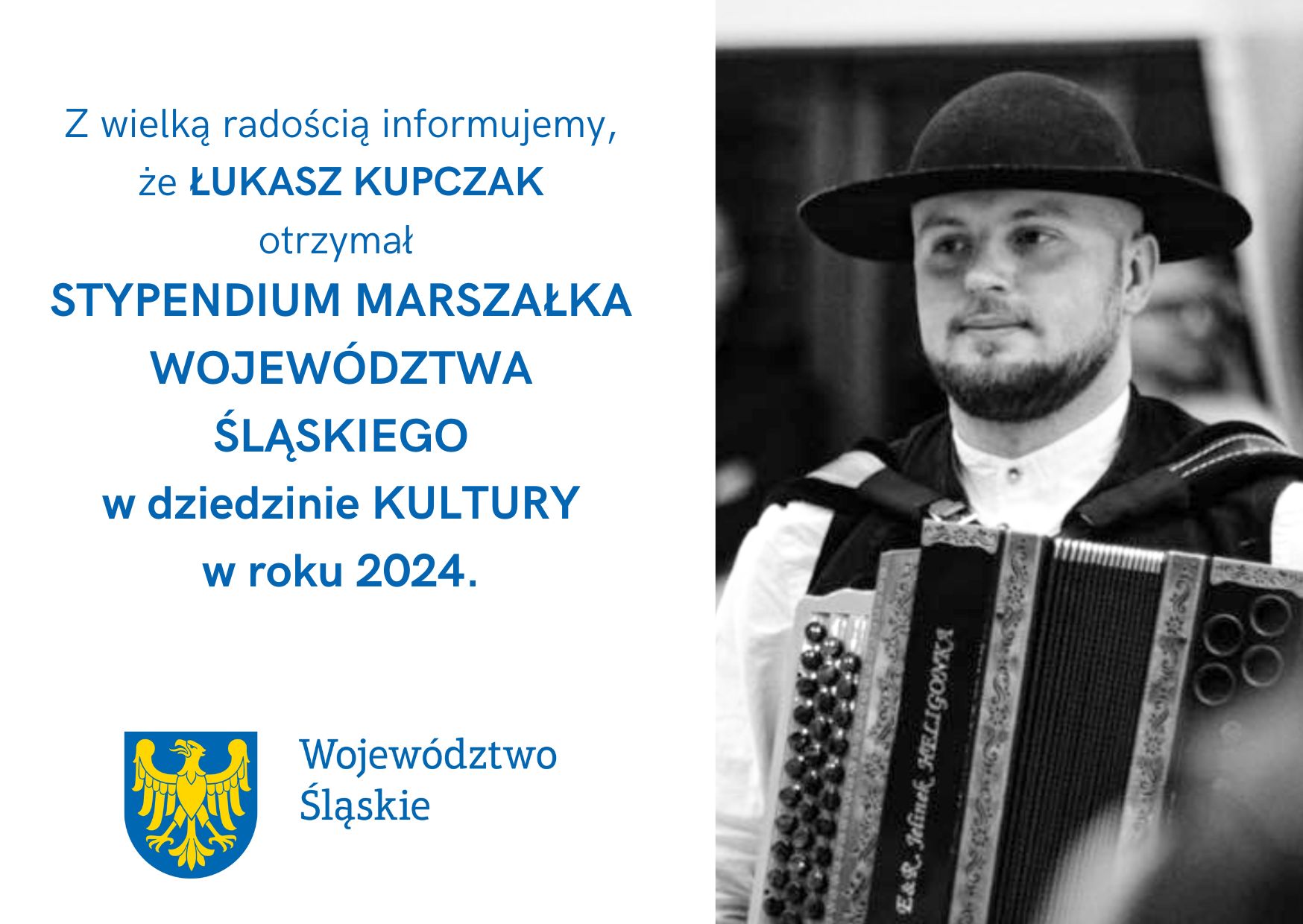 Łukasz Kupczak otrzymał  Stypendium Marszałka Województwa Śląskiego  w Dziedzinie Kultury
